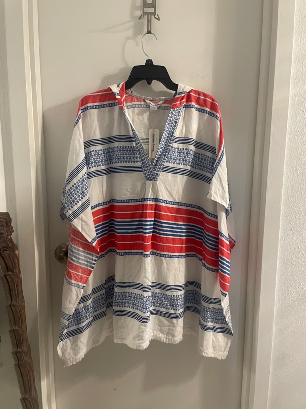 NWT Tommy Bahama S/M White linen Baja-Raja 3/4 Sleeve hoodie Kaftan $135